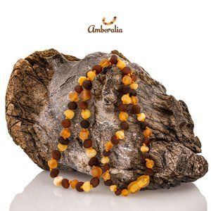 CLEARANCE! - Adult Baltic Amber necklace -Raw Multicolor 17.7" SMALL BEADS